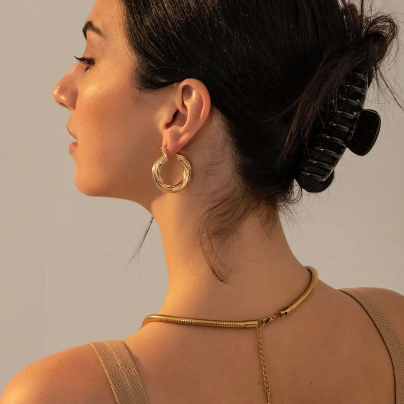 Trendy twisted thick hoop earrings