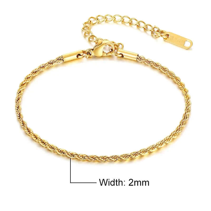 Gold plated twisted rope bracelet 2mm width